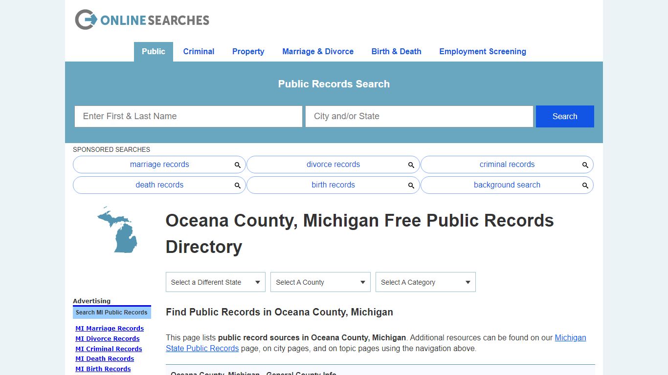 Oceana County, Michigan Public Records Directory