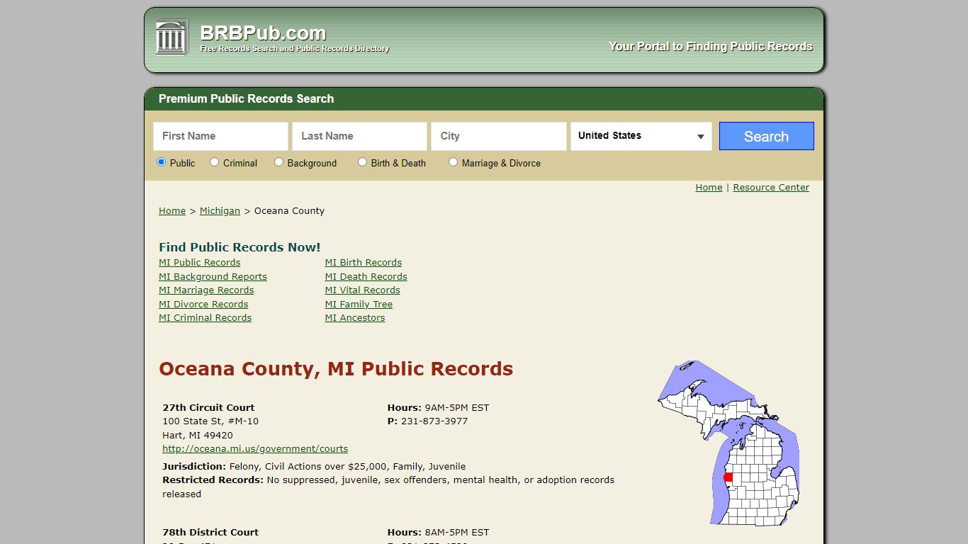 Oceana County Public Records | Search Michigan Government ...