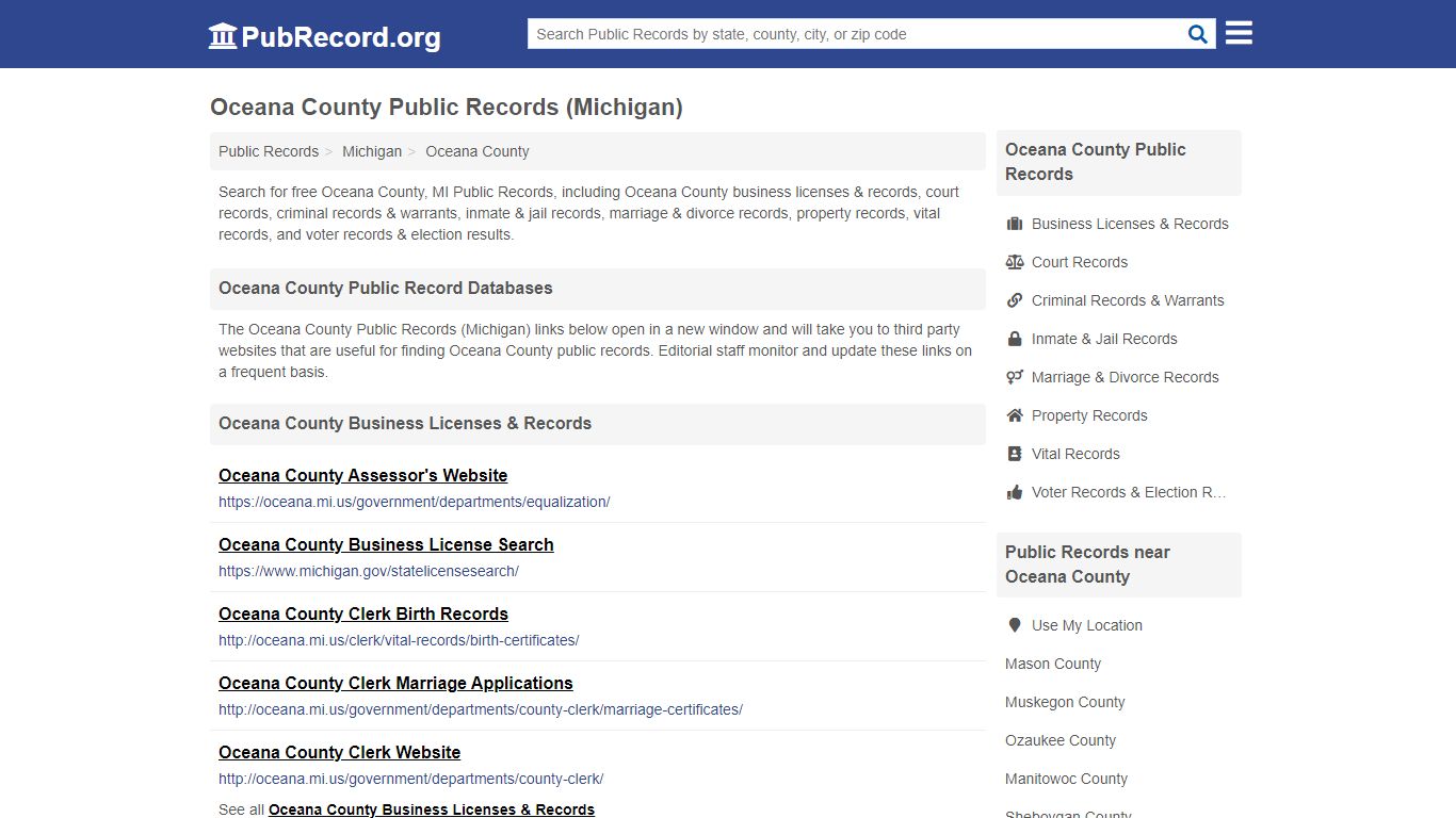 Free Oceana County Public Records (Michigan Public Records)
