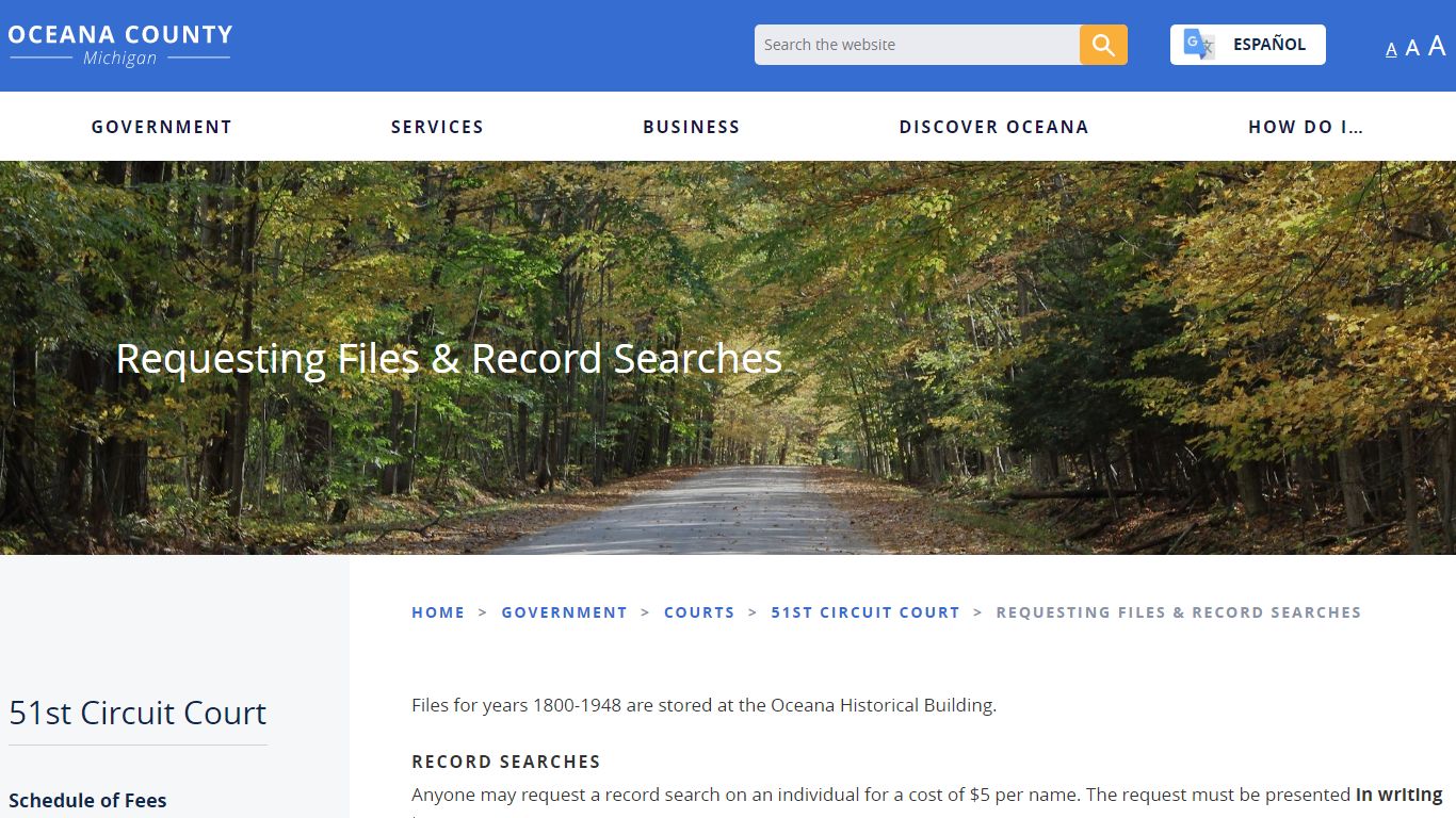 Requesting Files & Record Searches - Oceana County Michigan
