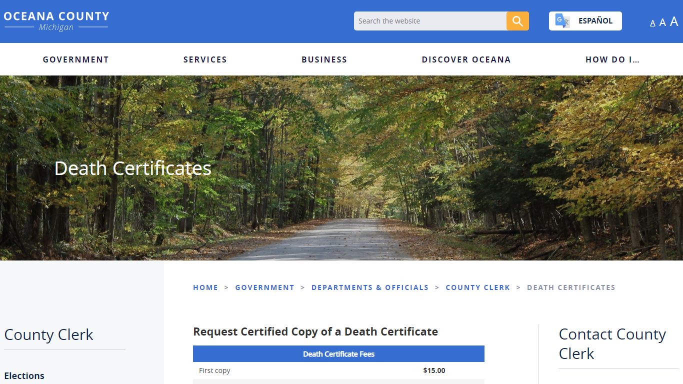 Death Certificates - Oceana County Michigan